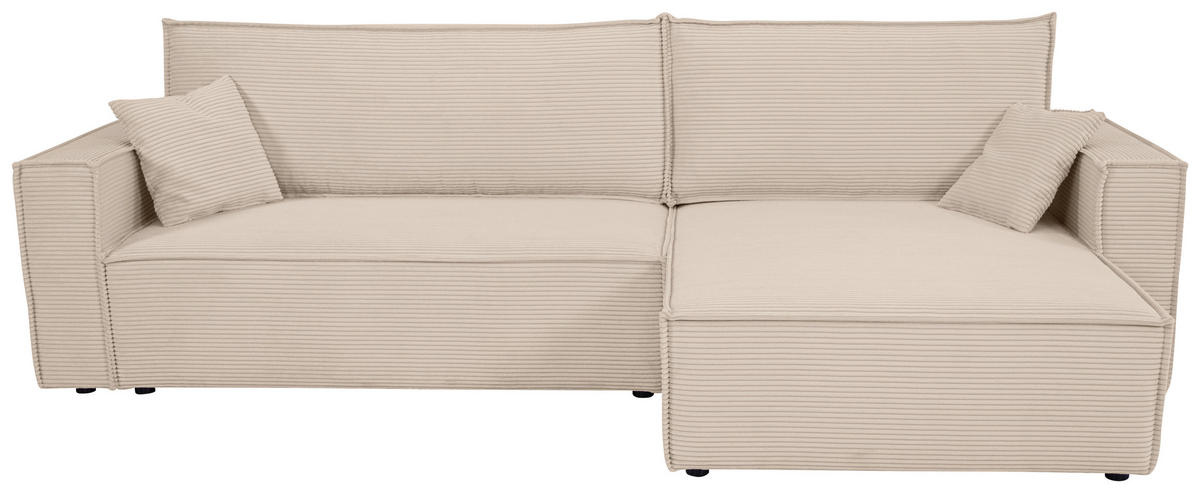 ECKSOFA inkl. Funktionen Beige Cord  - Beige/Schwarz, Design, Textil (267/141cm) - Xora