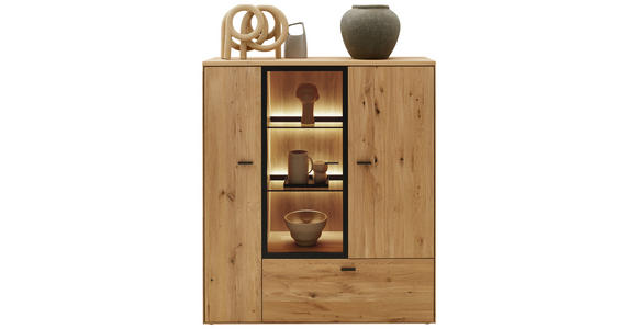 HIGHBOARD 121,9/139,9/37,1 cm  in Wildeiche  - Wildeiche/Graphitfarben, Natur, Glas/Holz (121,9/139,9/37,1cm) - Valnatura