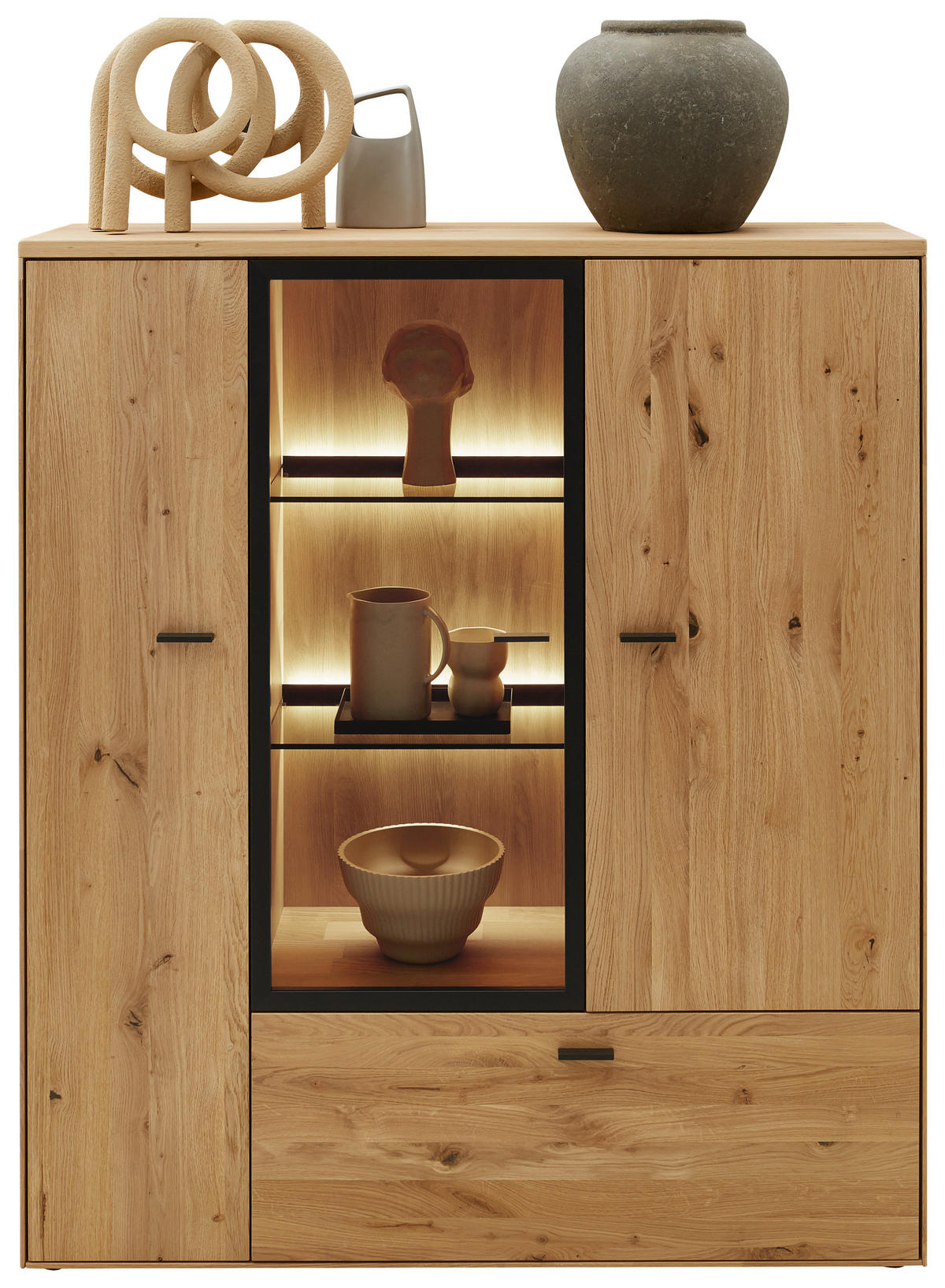 HIGHBOARD Wildeiche  121,9/139,9/37,1 cm  - Wildeiche/Graphitfarben, Natur, Glas/Holz (121,9/139,9/37,1cm) - Valnatura
