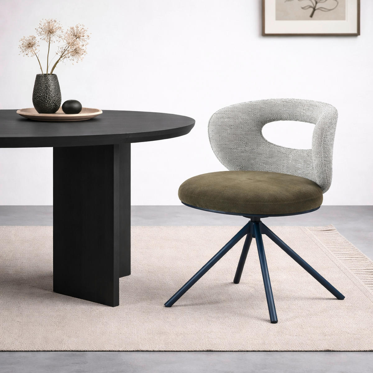 STUHL  Stoffauswahl, Sitzfläche 360° drehbar Webstoff  - Schwarz/Grün, Design, Textil/Metall (58/80/60cm) - Novel