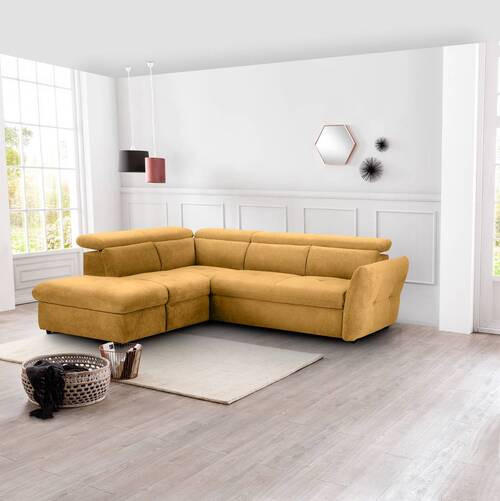 ECKSOFA in Mikrofaser Senfgelb  - Senfgelb/Schwarz, Design, Kunststoff/Textil (224/254cm) - Livetastic