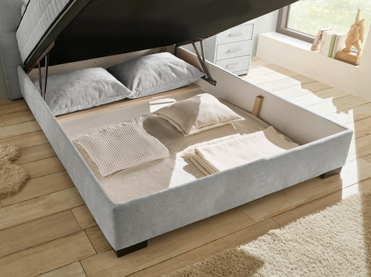 BOXBETT 140/200 cm  in Hellgrau  - Hellgrau/Schwarz, Modern, Holzwerkstoff/Kunststoff (140/200cm) - MID.YOU