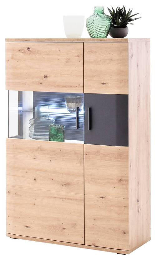 HIGHBOARD Kigali  in 90/134/37 cm  - Klar/Eichefarben, Design, Glas/Holzwerkstoff (90/134/37cm) - Livetastic