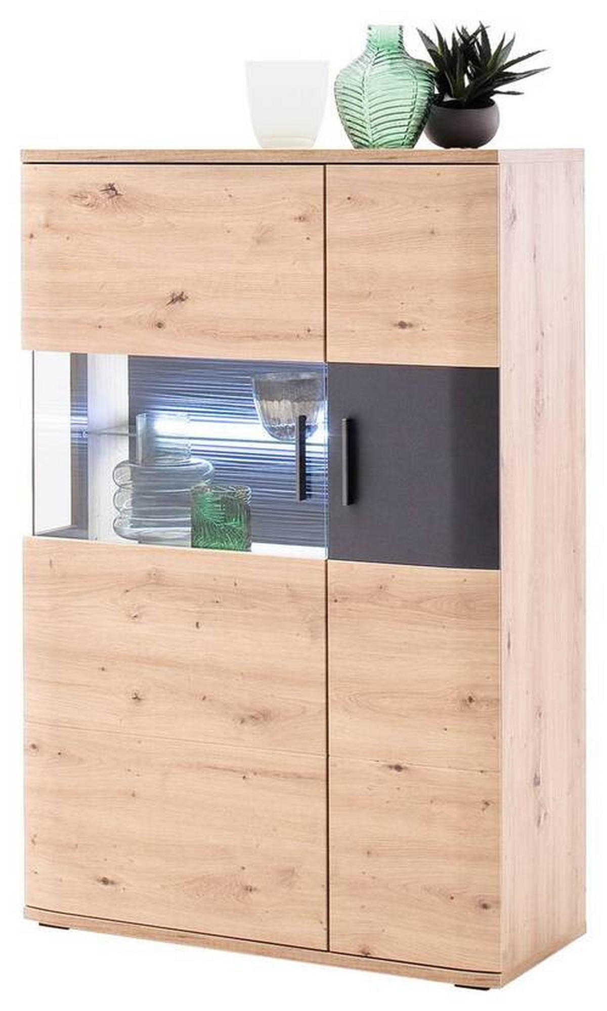 HIGHBOARD Kigali  in 90/134/37 cm  - Klar/Eichefarben, Design, Glas/Holzwerkstoff (90/134/37cm) - Livetastic