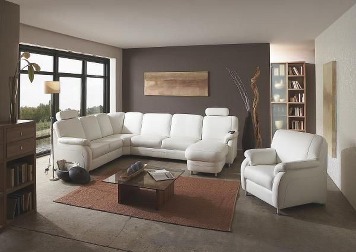 WOHNLANDSCHAFT in Echtleder Weiss  - Weiss/Alufarben, Konventionell, Leder/Metall (165/329/239cm) - Beldomo Premium