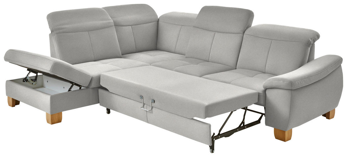 ECKSOFA in Flachgewebe Weiss  - Wildeiche/Weiss, Natur, Holz/Textil (243/301cm) - Voleo