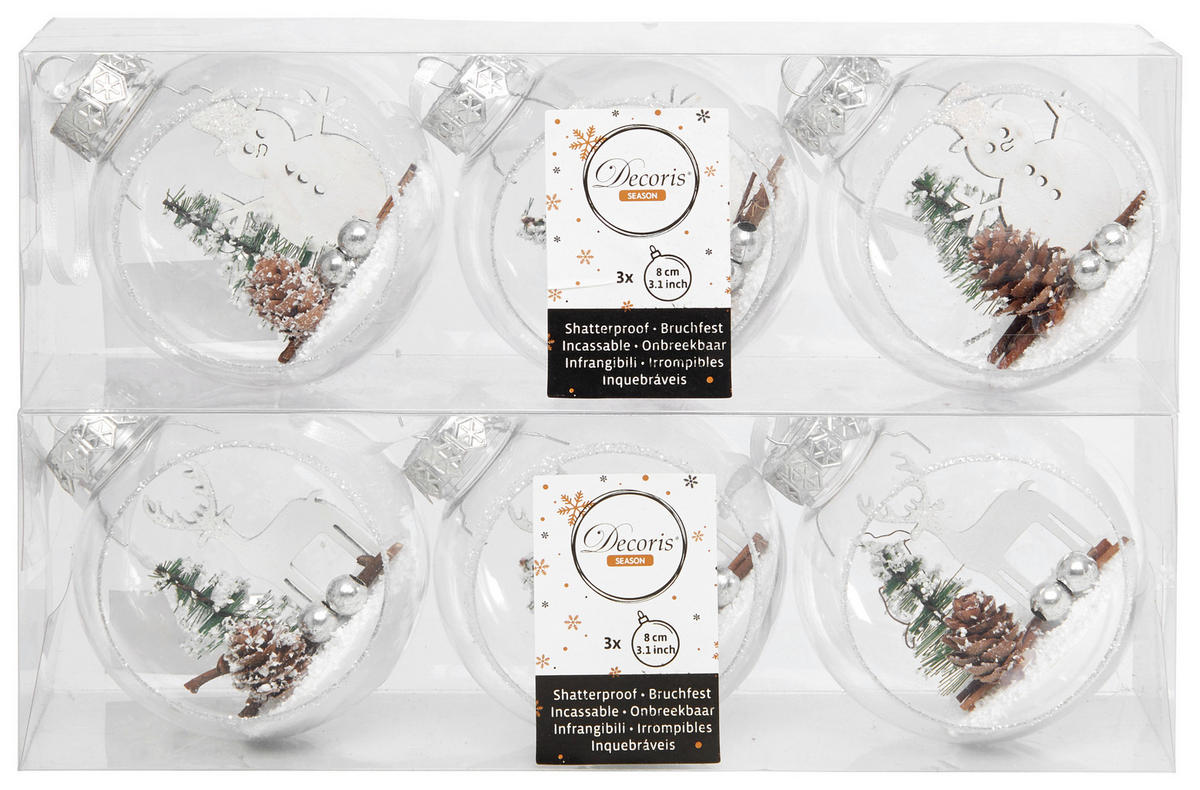 CHRISTBAUMKUGEL-SET 8 cm  - Transparent, Basics, Kunststoff (8cm)