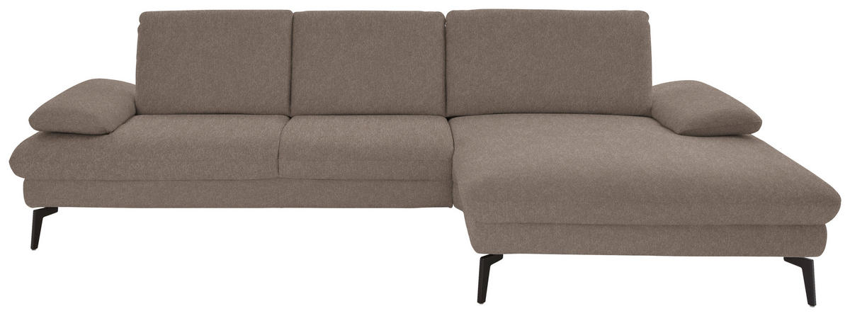 ECKSOFA in Chenille, Mikrofaser Greige  299/157 cm  - Greige/Schwarz, Design, Textil/Metall (299/157cm) - Dieter Knoll