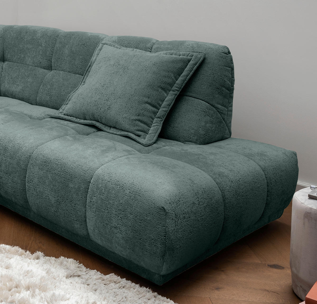 ECKSOFA ITALIA Türkis Chenille  - Türkis/Schwarz, MODERN, Kunststoff/Textil (254/203cm) - Livetastic