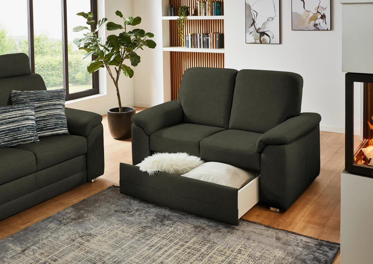 SITZGARNITUR Chenille Dunkelgrün  - Dunkelgrün/Alufarben, Konventionell, Textil/Metall (208/156/96/89cm) - Beldomo Comfort