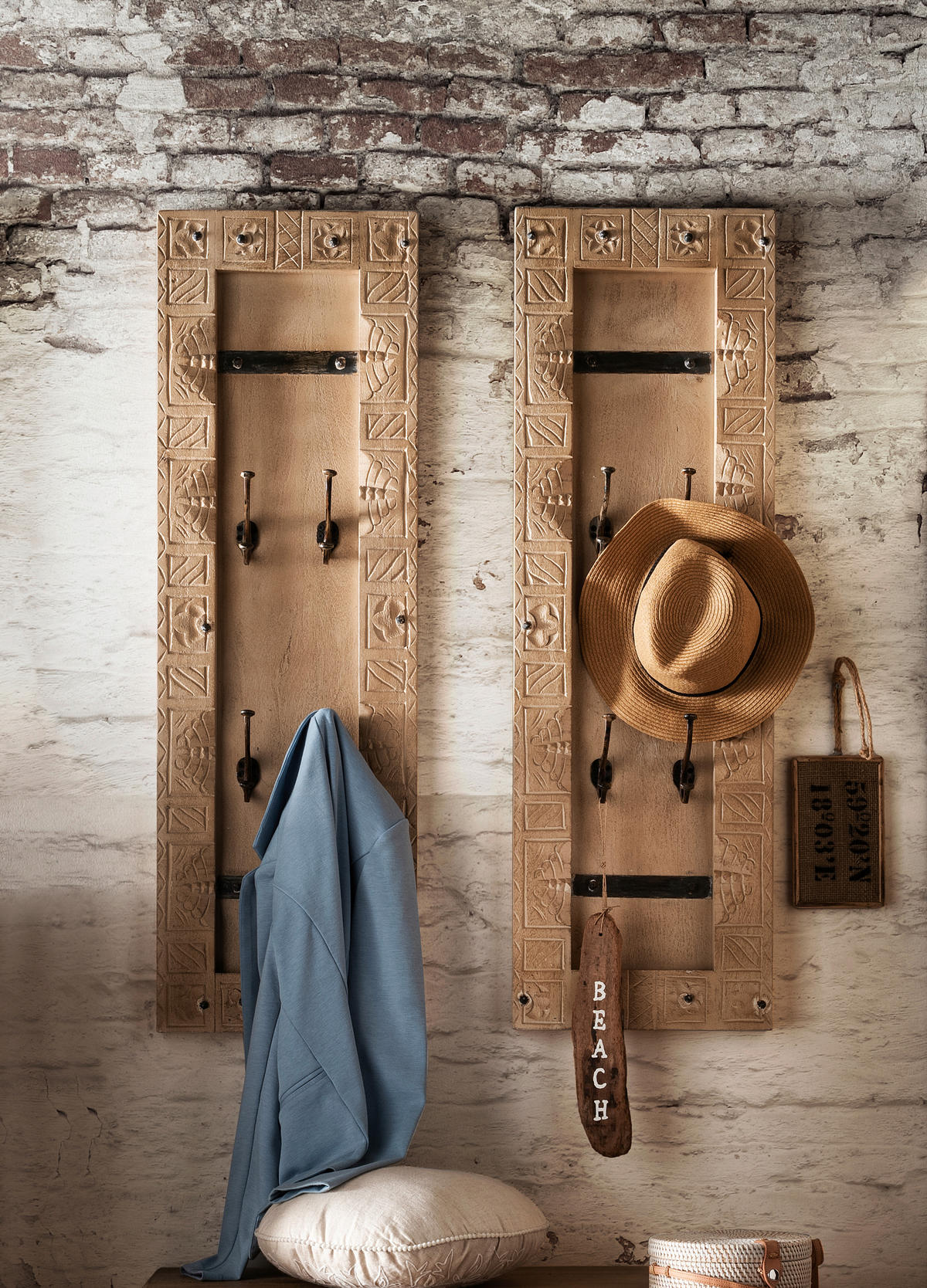 GARDEROBENPANEEL  in 35/110/8 cm  - Schwarz/Naturfarben, Design, Holz/Metall (35/110/8cm) - MID.YOU