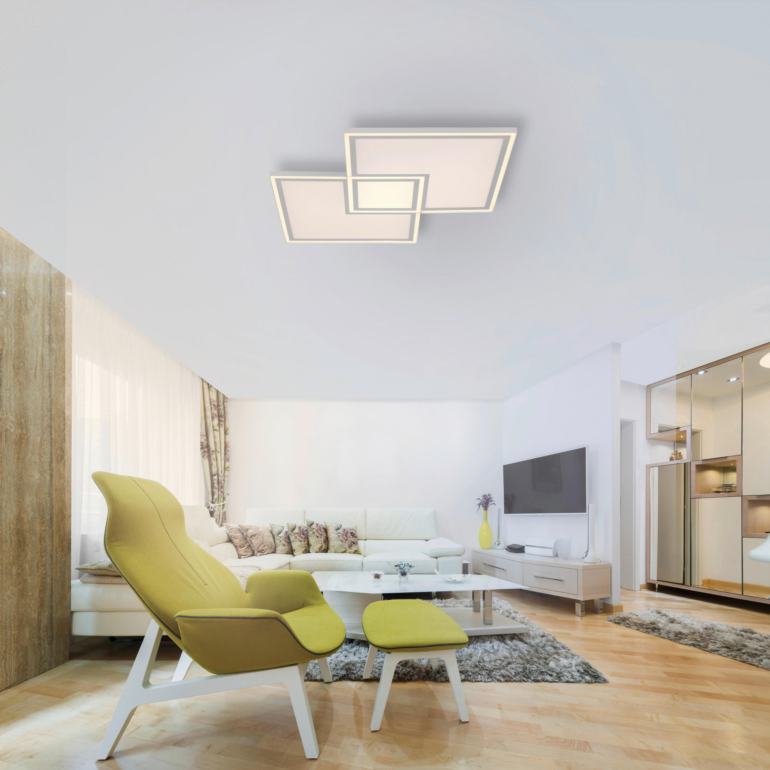 LED-DECKENLEUCHTE Edging 67,7/67,7/5,8 cm   - Weiß, Design, Kunststoff/Metall (67,7/67,7/5,8cm)