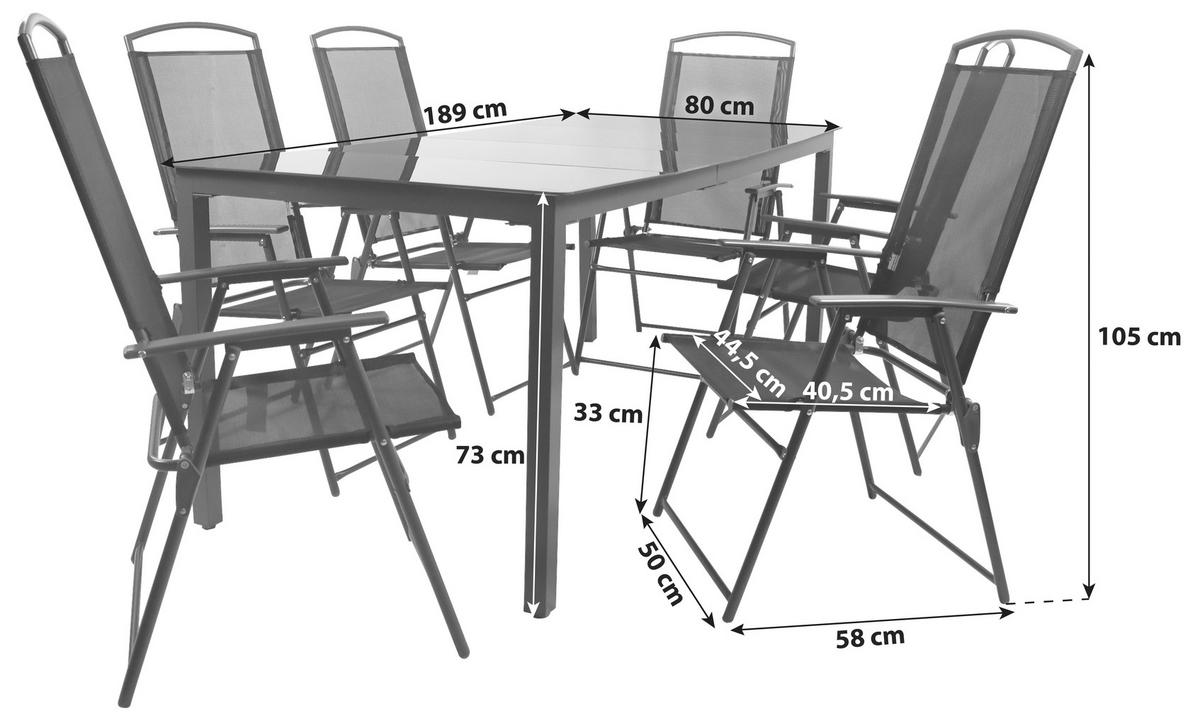 Set Masă Și Scaune Grădină  - antracit/negru, Basics, sticlă/metal (189/90/73cm) - Gardenson