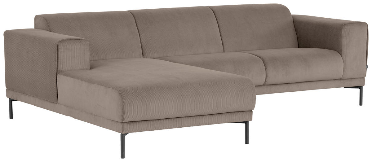 ECKSOFA ERNO in Cord Taupe  262/183 cm  - Taupe/Schwarz, Design, Textil/Metall (262/183cm) - MID.YOU