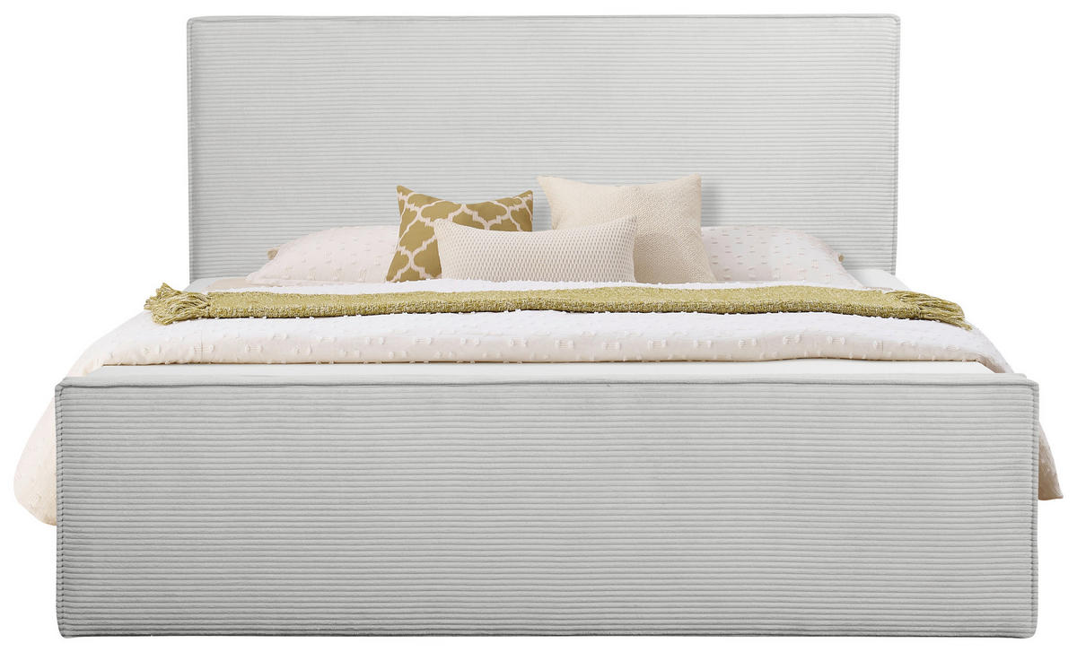 BOXBETT 180/200 cm,  in Hellgrau, gepolstertes Kopfteil, Bettkasten, Topper, Matratzen, H3 + H3 = fest  - Hellgrau/Schwarz, Basics, Kunststoff/Textil (180/200cm) - Chameo