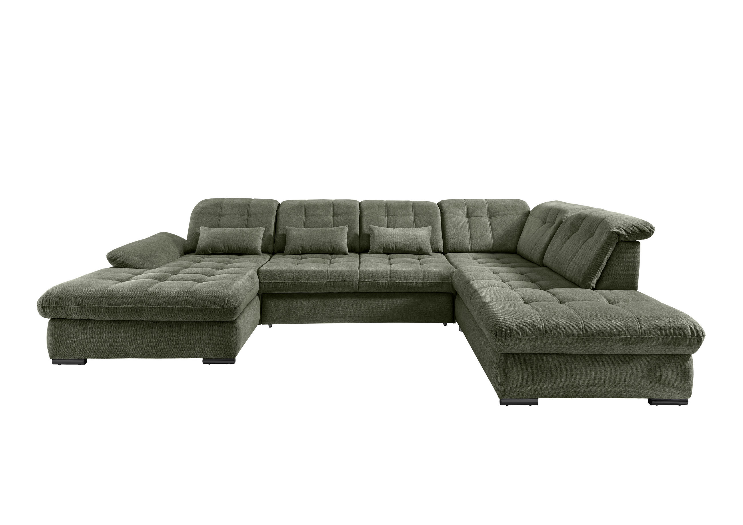WOHNLANDSCHAFT Dunkelgrün Chenille  - Dunkelgrün/Schwarz, MODERN, Textil/Metall (184/387/252cm) - Livetastic