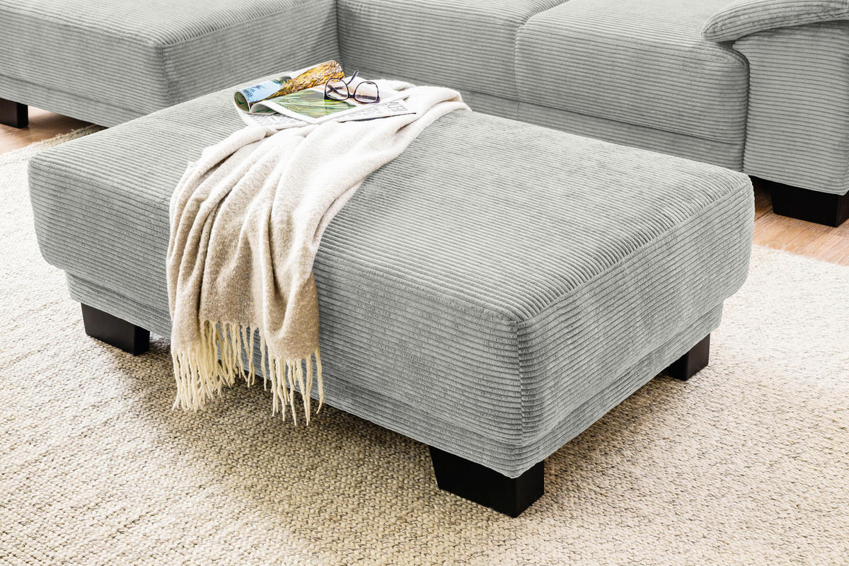 ECKSOFA in Cord Hellgrau  - Hellgrau/Schwarz, Design, Holz/Textil (174/270cm) - Pure Home Lifestyle