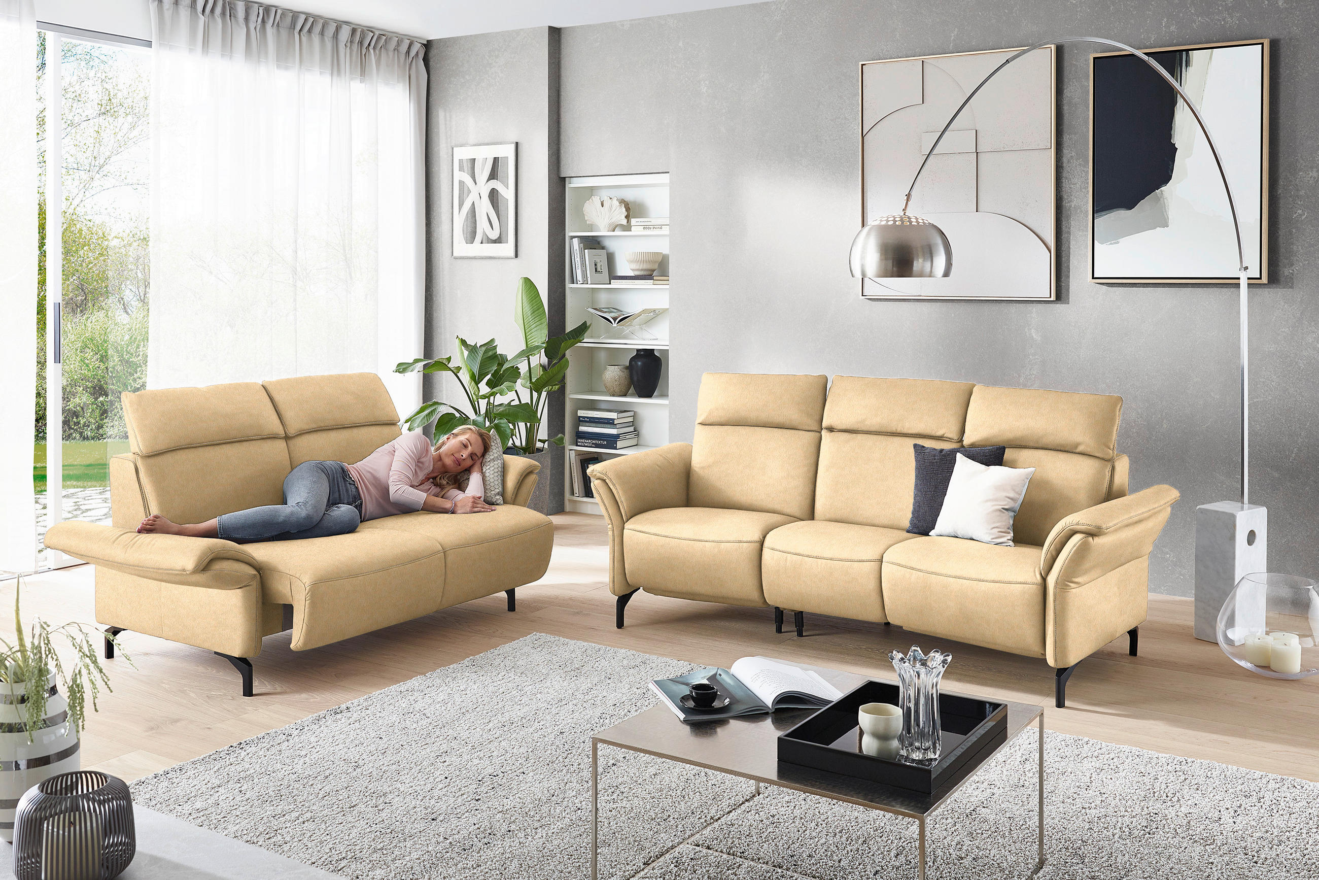 2-SITZER-SOFA in Mikrofaser Beige  - Beige/Schwarz, KONVENTIONELL, Textil/Metall (178/103/95cm) - Dieter Knoll