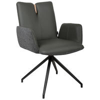 ARMLEHNSTUHL  Sitzfläche 360° drehbar, automatische Rückholfunktion Bouclé Echtleder  - Anthrazit/Schwarz, Design, Leder/Holz (62/87/63cm) - Valnatura