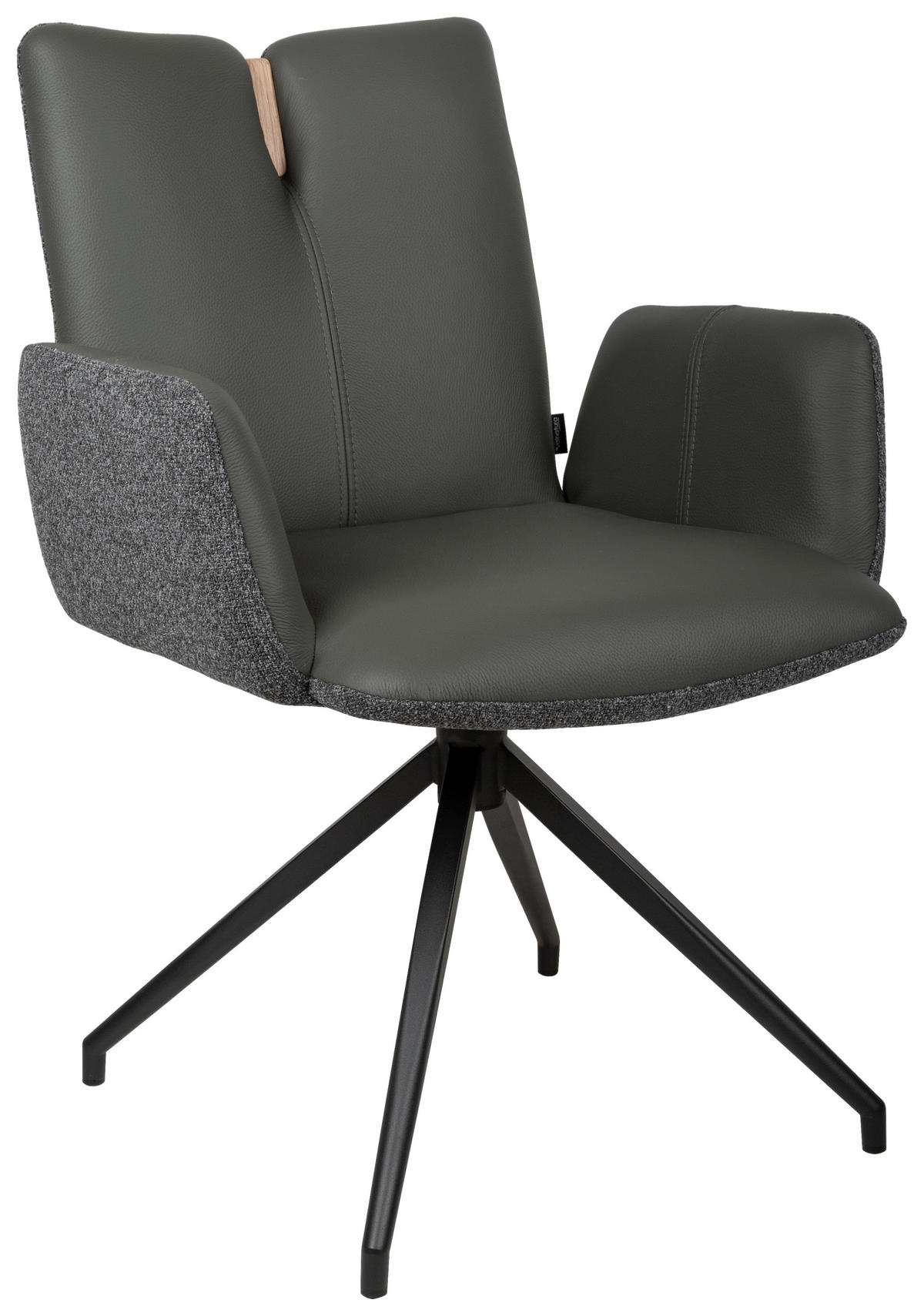 ARMLEHNSTUHL  Sitzfläche 360° drehbar, automatische Rückholfunktion Bouclé Echtleder  - Anthrazit/Schwarz, Design, Leder/Holz (62/87/63cm) - Valnatura
