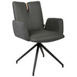 ARMLEHNSTUHL  Sitzfläche 360° drehbar, automatische Rückholfunktion Bouclé Echtleder  - Anthrazit/Schwarz, Design, Leder/Holz (62/87/63cm) - Valnatura