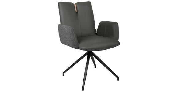 ARMLEHNSTUHL  Sitzfläche 360° drehbar, automatische Rückholfunktion Bouclé Echtleder  - Anthrazit/Schwarz, Design, Leder/Holz (62/87/63cm) - Valnatura