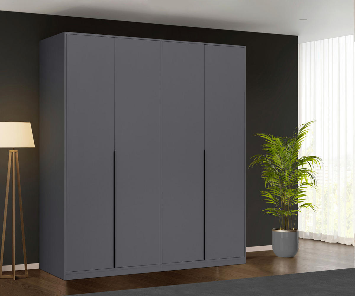 DREHTÜRENSCHRANK 185/211/53 cm,  in Graphitfarben, 4-türig  - Graphitfarben/Schwarz, MODERN, Holzwerkstoff/Metall (185/211/53cm) - MID.YOU