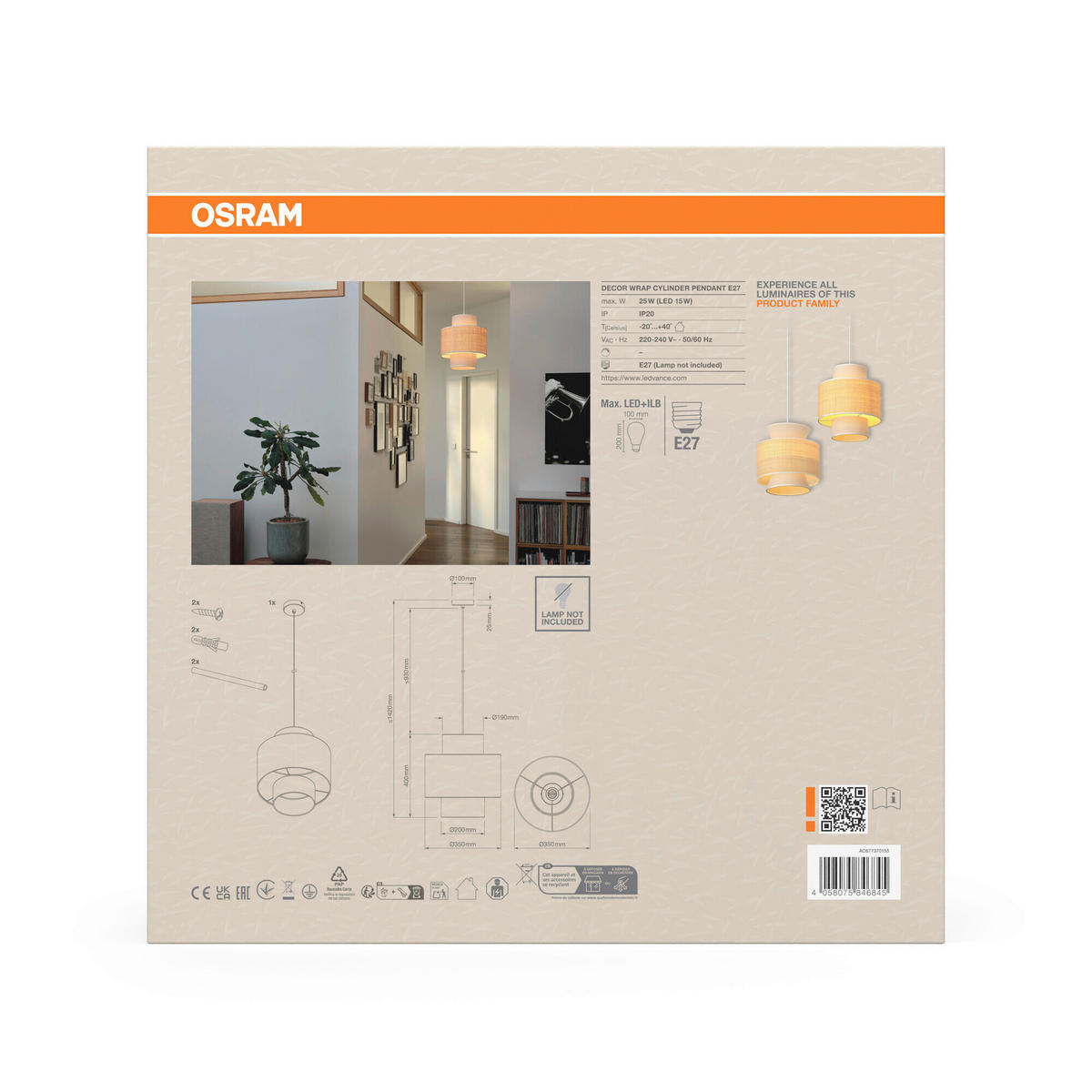 HÄNGELEUCHTE 35/142 cm  - Beige, Natur, Holz/Textil (35/142cm) - Osram