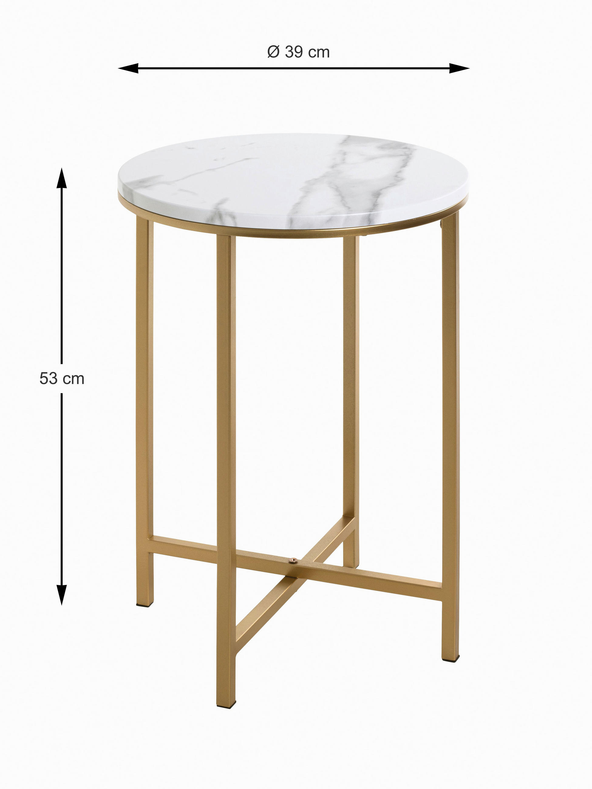 Thumbnail - Beistelltisch, Weiß, Gold, Metall, Holzwerkstoff, Marmoroptik, rund, eckig, X-Form, 39x53x39 cm, Wohnzimmer, Wohnzimmert...