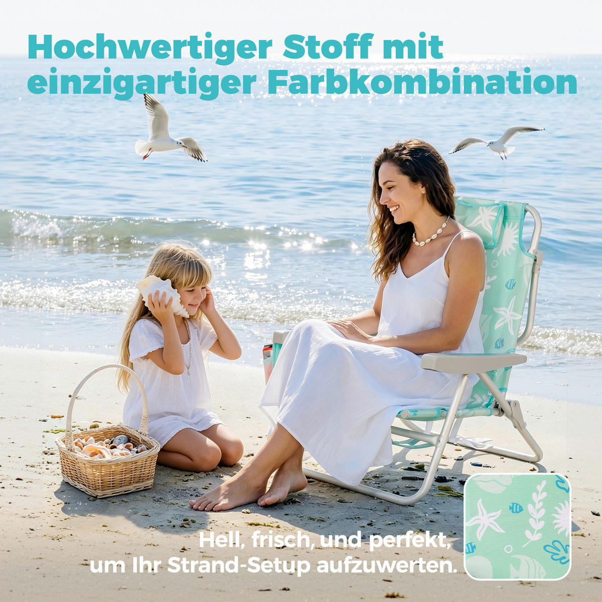 STRANDSTUHL Aluminium Alufarben, Mintgrün  - Alufarben/Mintgrün, Basics, Textil/Metall (61/62.5/83.5cm) - Modante
