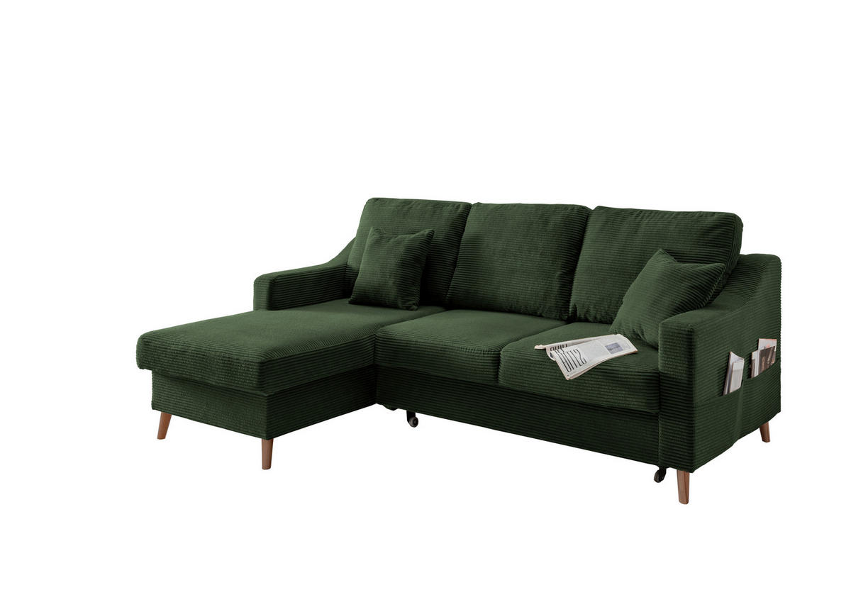 ECKSOFA Dunkelgrün Cord  - Dunkelgrün/Naturfarben, Design, Holz/Textil (150/228cm) - P & B