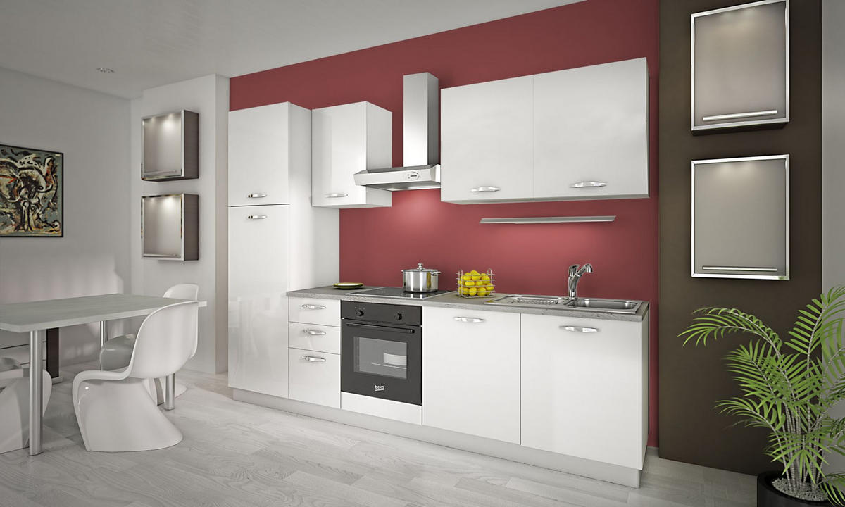 BLOK KUHINJA SA APARATIMA  bela  - boja aluminijuma/bela, Osnovno, pločasti materijal/plastika (285cm) - Xora