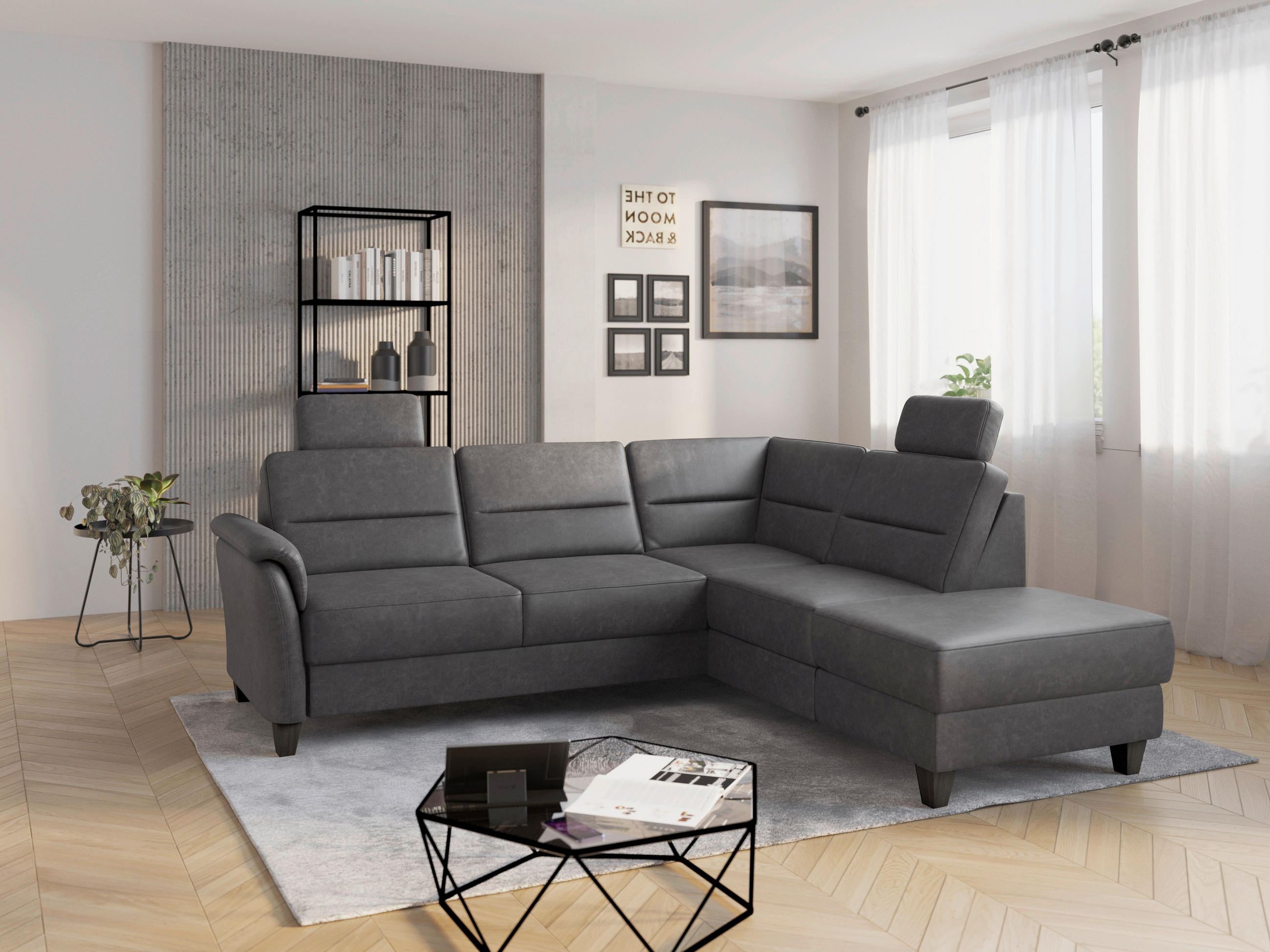 ECKSOFA in Mikrofaser Anthrazit  236/212 cm  - Wengefarben/Anthrazit, KONVENTIONELL, Holz/Textil (236/212cm) - Sit & More