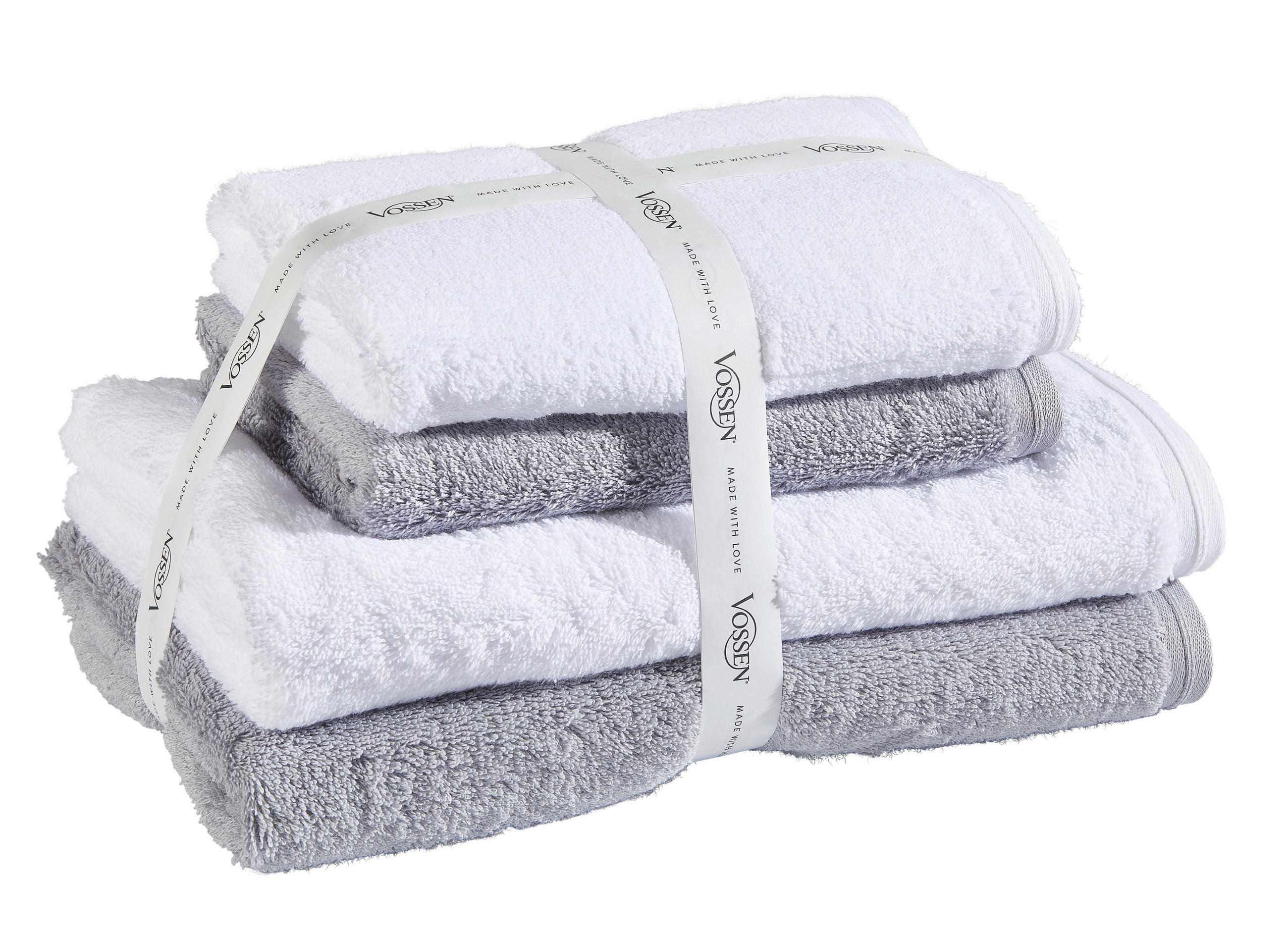 FROTTIERSET SET VEGAN LIFE Grau, Weiß 4-teilig  - Weiß/Grau, Basics, Textil - Vossen