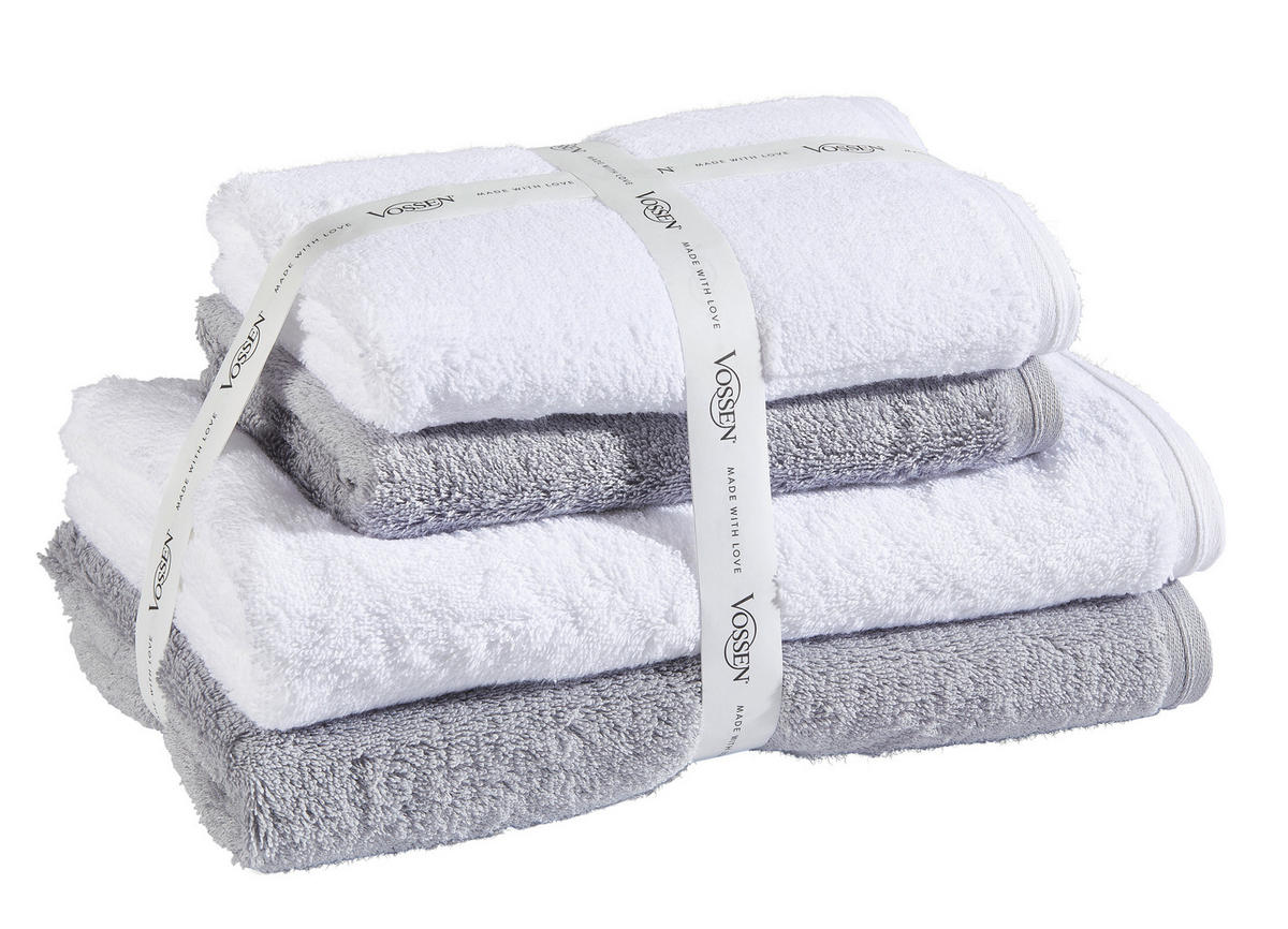 FROTTIERSET SET VEGAN LIFE Grau, Weiß 4-teilig  - Weiß/Grau, Basics, Textil - Vossen