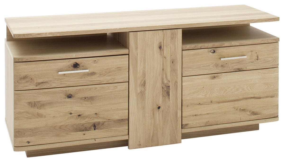 MEDIABÄNK i faner, delar i massivt trä kvistek ekfärgad  - nickelfärgad/svart, Design, metall/trämaterial (155/72/50cm) - Livetastic