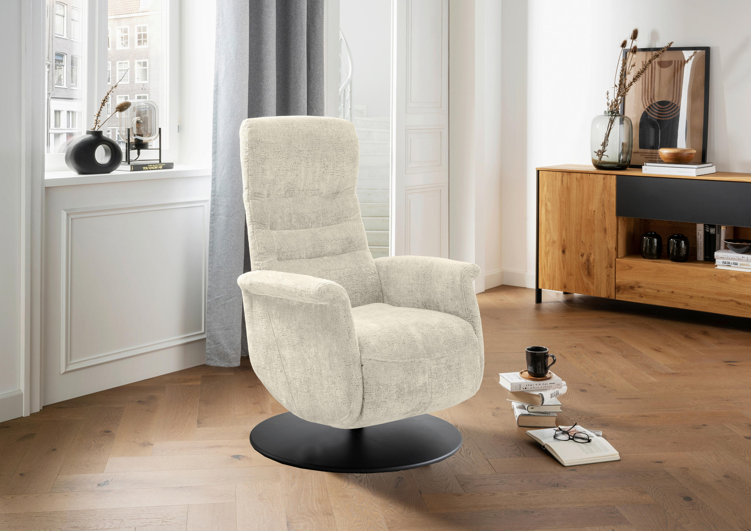 RELAXSESSEL Textil Creme  - Creme/Schwarz, Modern, Textil/Metall (72/118/85-165cm) - Livetastic