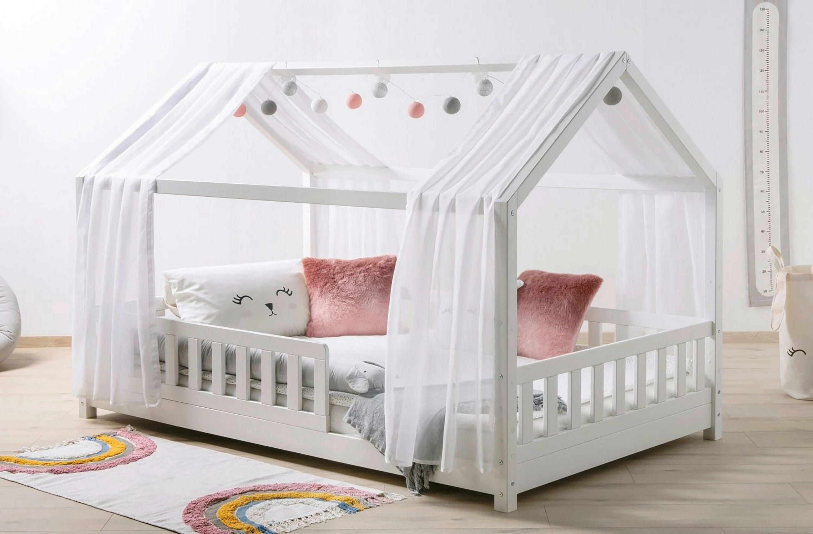 HAUSBETT 90/200 cm,  in Weiß  - Naturfarben/Weiß, MODERN, Holz/Textil (90/200cm) - MID.YOU