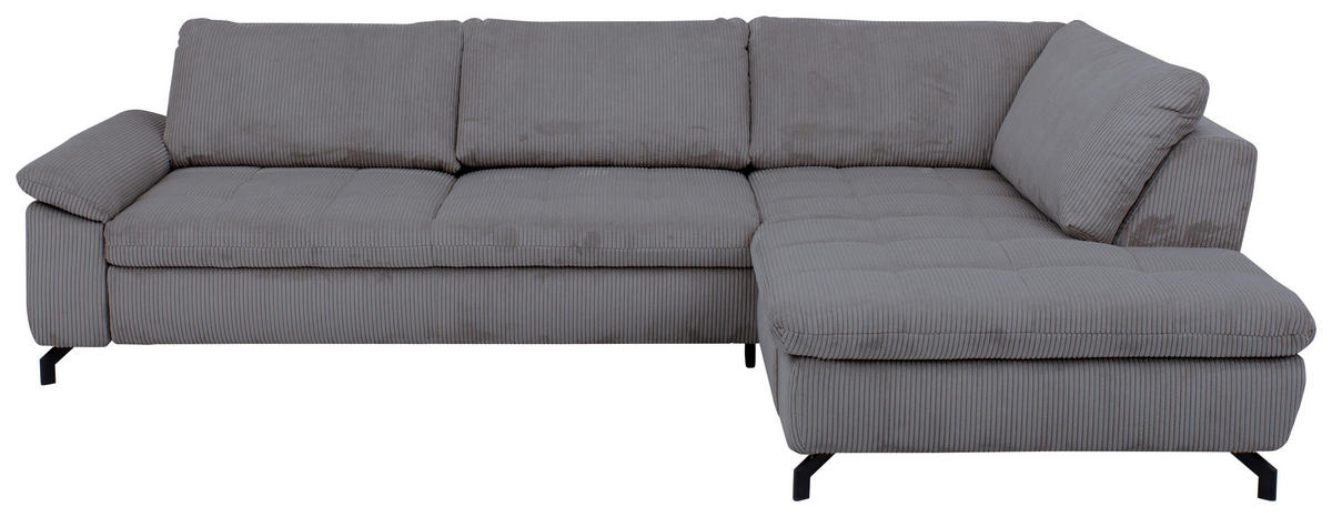 ECKSOFA in Cord, Velours Anthrazit  - Anthrazit/Schwarz, Design, Textil/Metall (291/197cm) - Beldomo Style