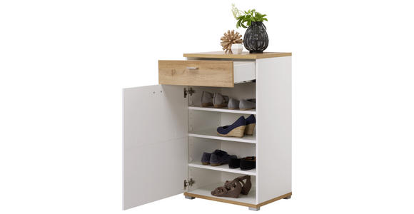 SCHUHSCHRANK 58/95/40 cm - Eichefarben/Weiß, Design, Holzwerkstoff/Metall (58/95/40cm) - Carryhome