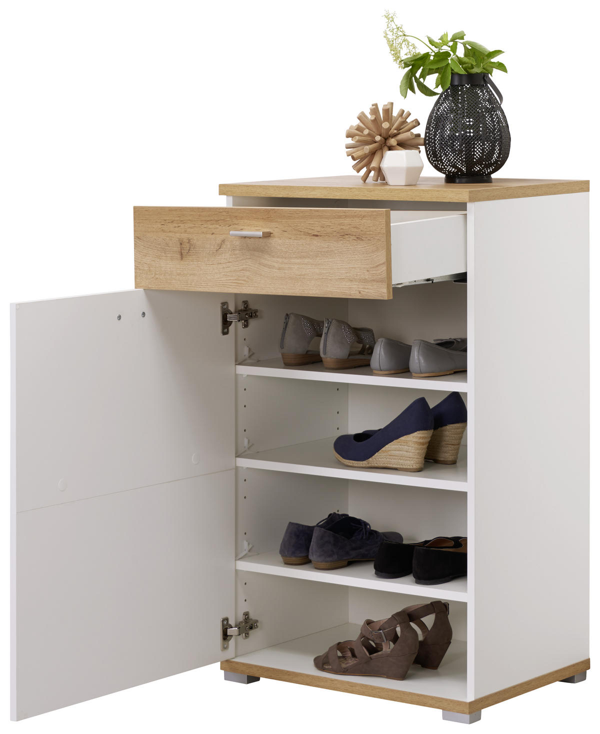 SKRINKA NA TOPÁNKY, biela, farba duba, 58/95/40 cm - biela/farba duba, Design, kov/kompozitné drevo (58/95/40cm) - Carryhome