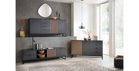 SIDEBOARD in 141,4/85,4/40 cm - Schwarz/Graphitfarben, MODERN, Holzwerkstoff/Metall (141,4/85,4/40cm) - Voleo