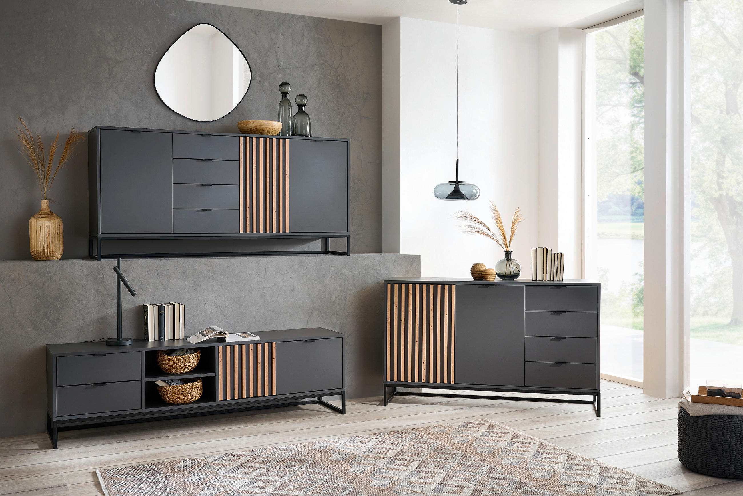SIDEBOARD  in 141,4/85,4/40 cm  - Schwarz/Graphitfarben, MODERN, Holzwerkstoff/Metall (141,4/85,4/40cm) - Voleo