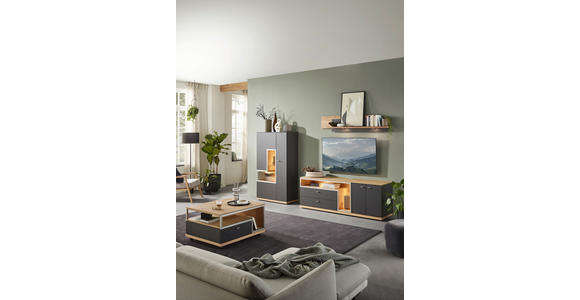 WOHNWAND 3-teilig  in Grau, Eichefarben  290/161/52 cm  - Schieferfarben/Eichefarben, Design, Glas/Holz (290/161/52cm) - Dieter Knoll
