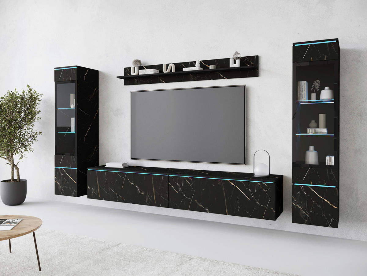 WOHNWAND Vera 4-teilig  in Schieferfarben  240/130/33 cm  - Schieferfarben/Grau, Design, Glas/Holzwerkstoff (240/130/33cm) - Livetastic