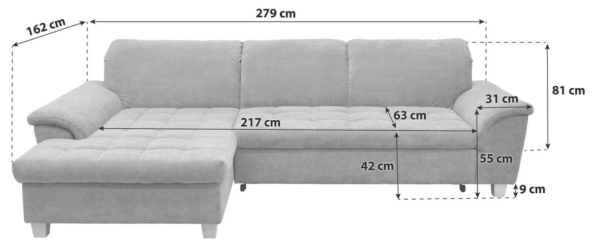 Measurements von MID.YOU ECKSOFA Grün Mikrofaser.