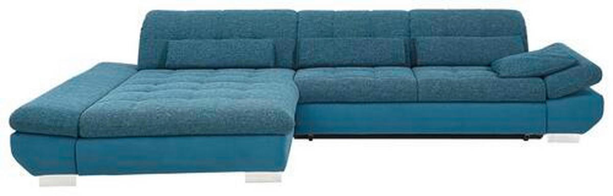WOHNLANDSCHAFT in Flachgewebe Türkis, Petrol  - Türkis/Chromfarben, Design, Kunststoff/Textil (204/341cm) - Xora