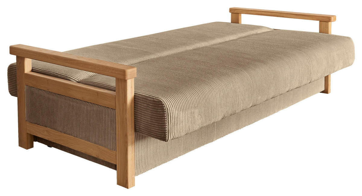 SCHLAFSOFA in Cord Hellbraun  - Hellbraun/Naturfarben, Design, Holz/Textil (220/90/90cm) - P & B