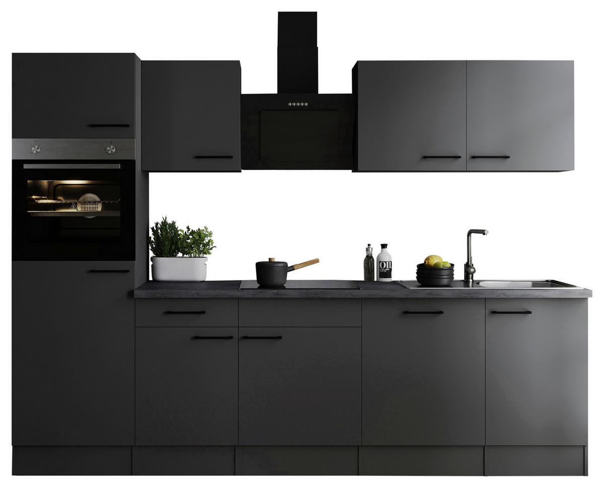 KÜCHENBLOCK 280 cm   in Dunkelgrau  - Dunkelgrau/Schwarz, Design, Holzwerkstoff/Metall (280cm) - Respekta