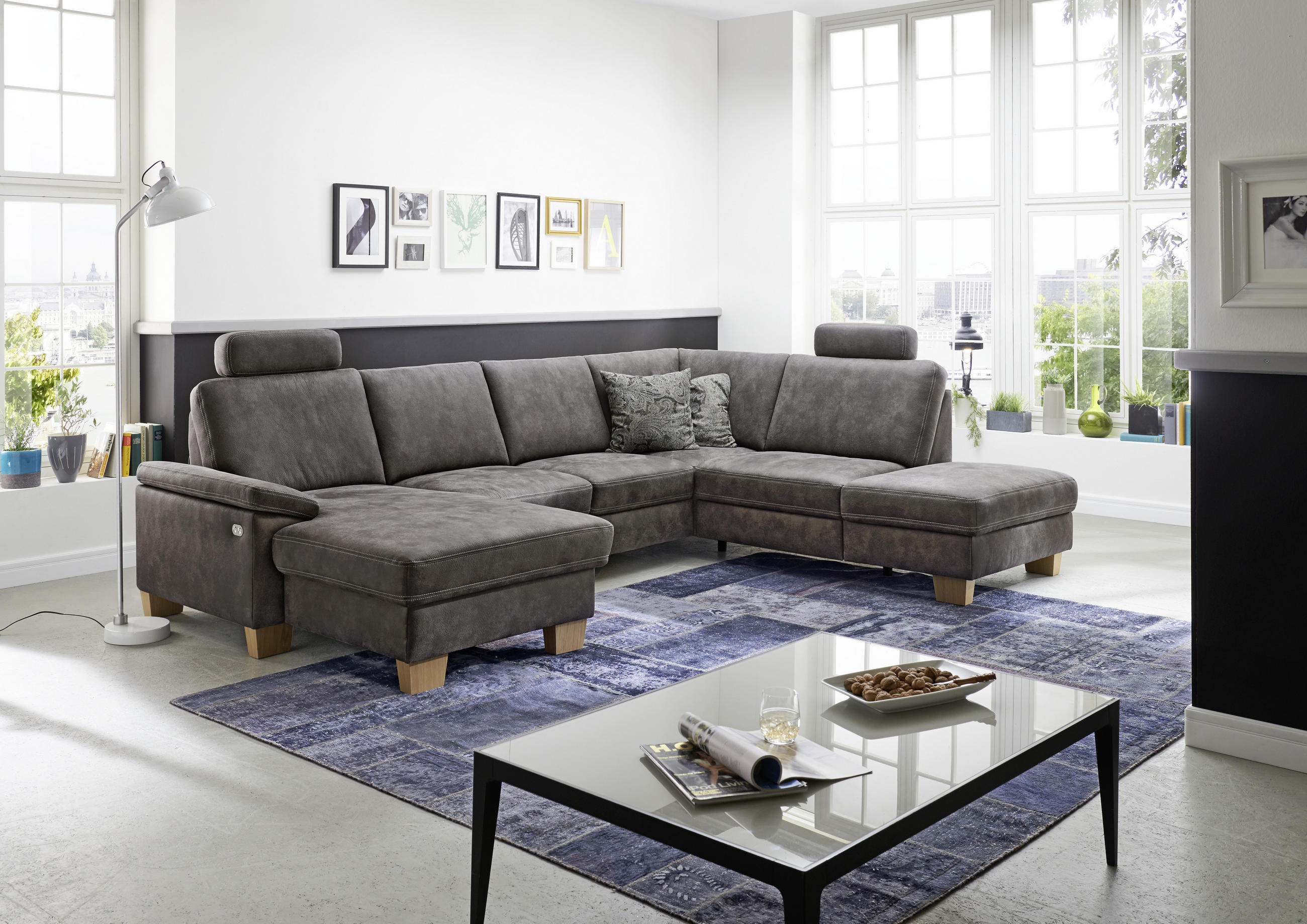 SEDACÍ SOUPRAVA, textil, šedá - šedá/barvy dubu, Konvenční, dřevo/textil (167/316/235cm) - Beldomo System